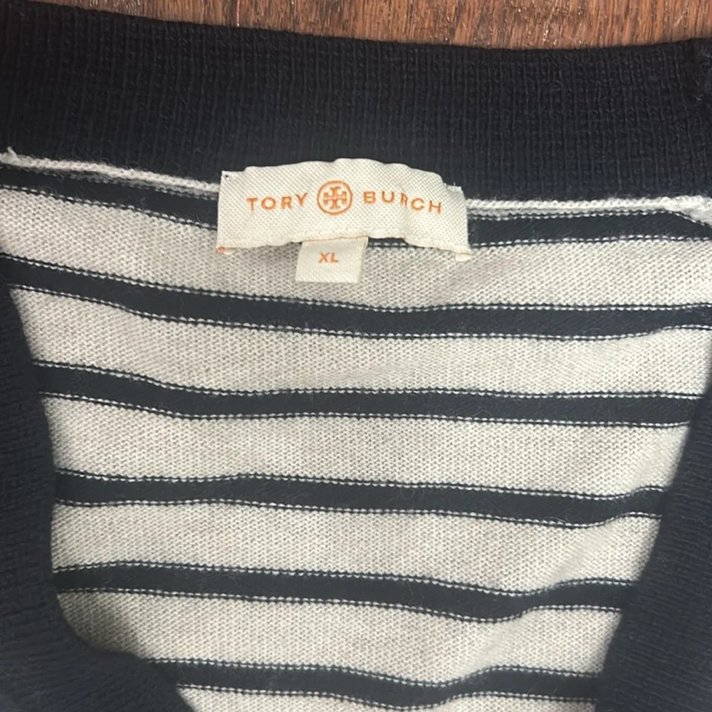 Tory Burch Navy and White Striped Sweater size XL - Picture 4 of 5